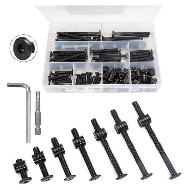 binifiMux M6 Crib Screws Hardware Kit, Black Flat Furniture Connector Bolt with Barrel