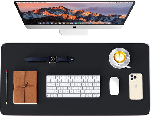 WAYBER Leather Desk Pad Protector, Waterproof Mouse Pad, PU Desk Mat for Office/Home/Work/Cubicle (Black/Red)