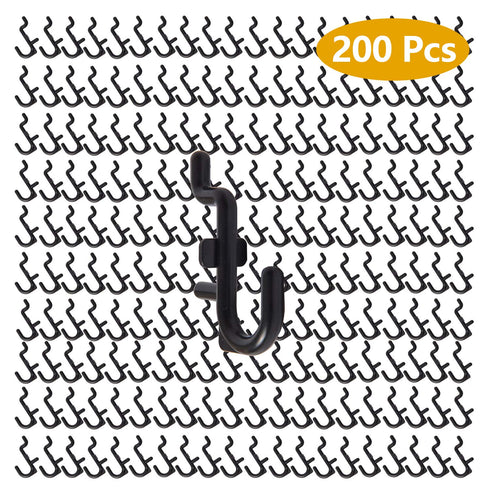 Jucoan 200 Pack Pegboard Hooks, J Shape Peg Hooks for 1/4" Pegboard, Black Plastic Peg Board Hooks Assortment, Pegboard Accessory for Garage Tool Storage Organizer, Accessories, Jewelry Hanging