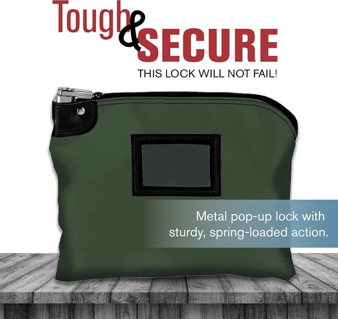BankSupplies Laminated Nylon Locking Deposit Bags, Forest Green, 15W x 11H, Heavy-Duty Security Cash Bag