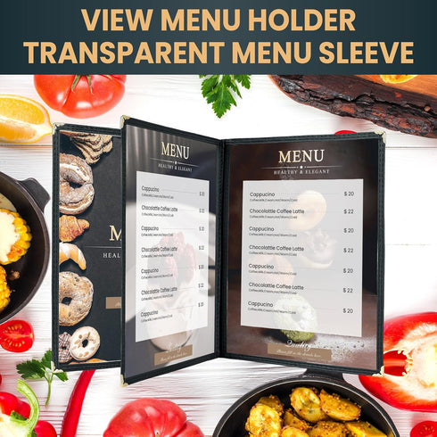 8.5 11 Inch, 4 Pack (3 6 Menu Covers x Clear View Menu Holder Transparent Menu Sleeve, Fits Letter Size Paper
