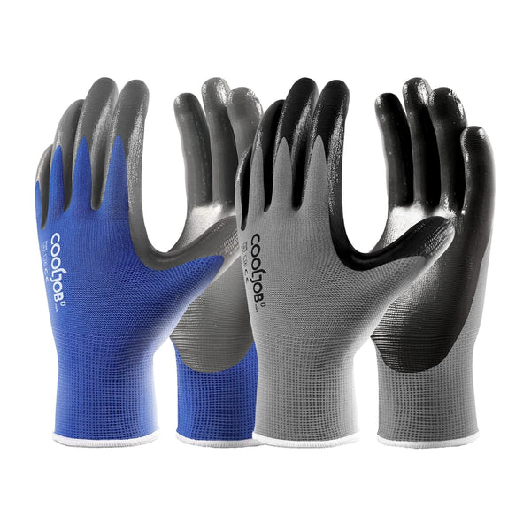 COOLJOB Safety Work Gloves for Men Women, 10/20 Pairs Non-slip Nitrile Rubber Coated, Blue Gray, Medium