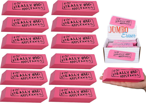 Jumbo Big "for Really Big Mistakes" Wedge Pink Erasers (5.5" x 2") - Large Rubber Eraser, 12 Pack