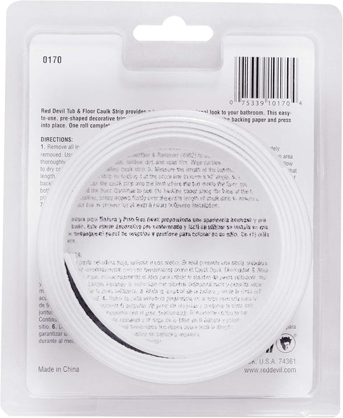 Red Devil 0170 (Wide) Tub & Floor Caulk Strip, 1-1/4" x 5', White