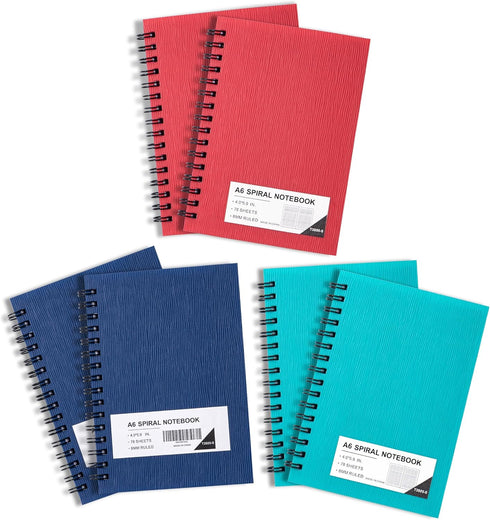 FLYING EAGLE Premium 4x6 Small Spiral Notebook, 6 Pack, A6 Mini Journal, 468 Pages, 3 Color