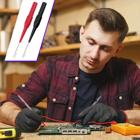 OIIKI 2Pcs 0.7mm Test Probe Pins, Non-Destructive Insulation Wire Piercing Needle, Black & Red