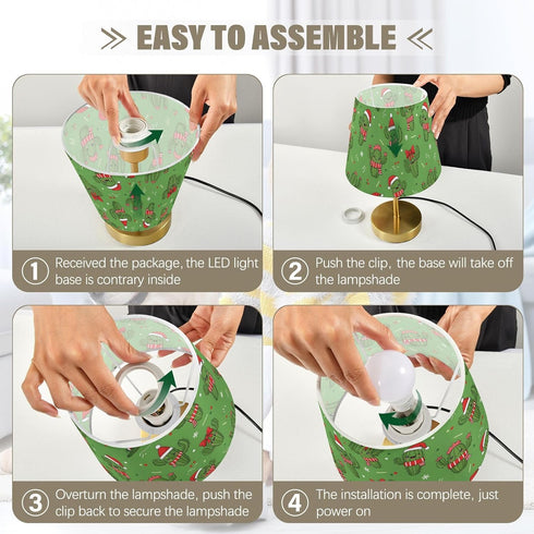 (Bulb Included),7.9x12.6in Table Lamp Christmas Cactus Pattern with Hats Desk Lamp with Fabric Shade Tablelamp