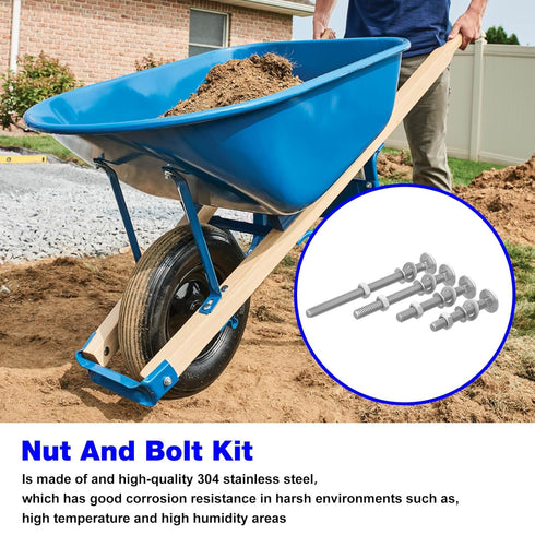 Wheelbarrow Handles Bolt Kit, Replacement Carriage Bolts and Nuts, 5/16 Stainless Hardware Kit - 12 Pack
