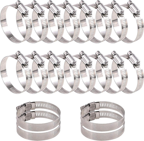 Glarks 20Pcs 304 Stainless Steel Worm Gear Hose Clamps Assortment Kit, 40-63MM Range for Plumbing
