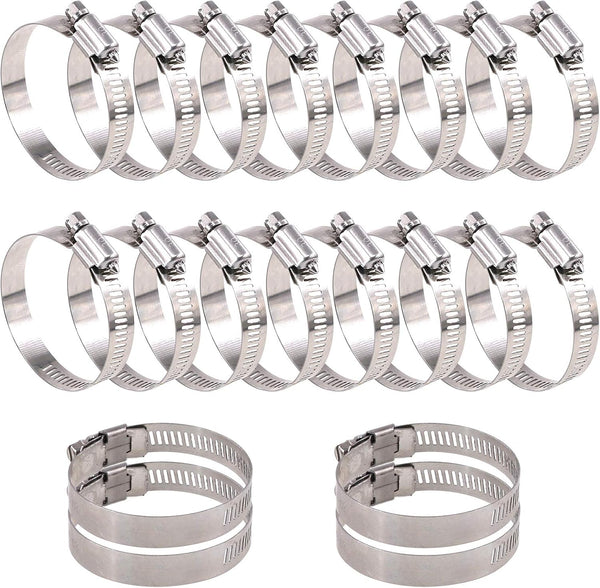 Glarks 20Pcs 304 Stainless Steel Worm Gear Hose Clamps Assortment Kit, 40-63MM Range for Plumbing