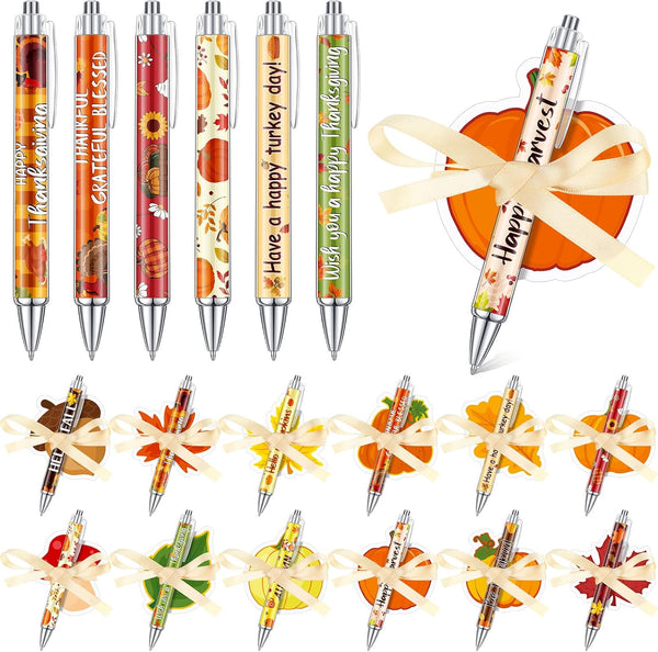 Pasimy 24 Set Fall Sticky Notes and Pens - Classroom Gifts, Thanksgiving Pens, Pumpkin Maple Leaf Notepads (Orange,