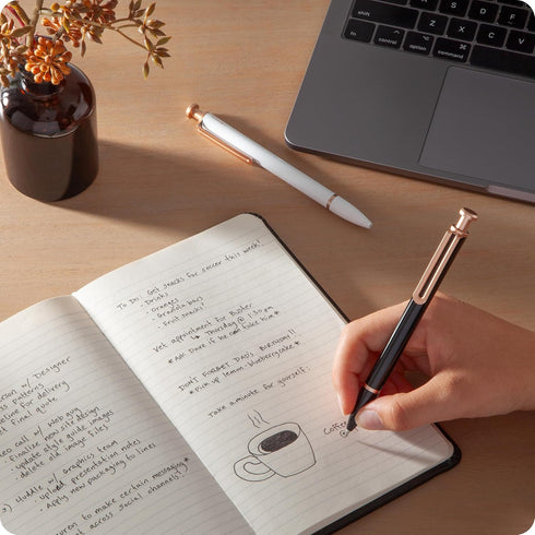 U Brands Monterey Ballpoint Pens Set of 4, Black and White with Rose Gold Details, Bold Point