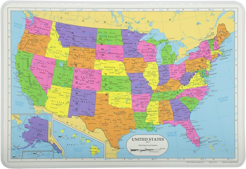 Painless Learning Large Educational Placemats Sets USA Map and World Map Non Slip Washable