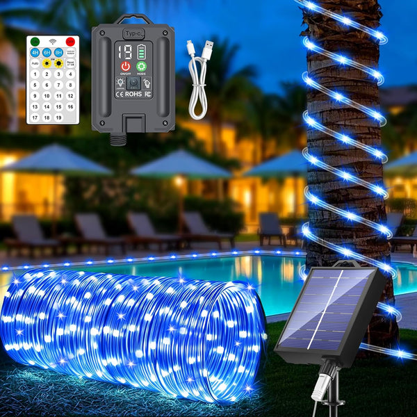 New Upgraded Solar Rope Lights Outdoor Waterproof 19 Modes 300 LED 105ft