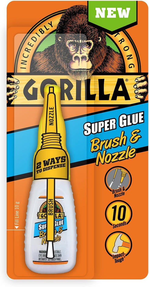 Gorilla Super Glue Gel 15g and Super Glue Brush & Nozzle 10g Combo