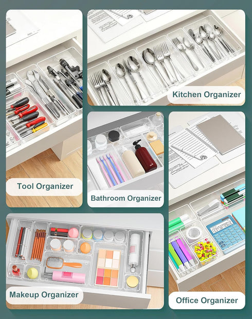 55Pcs Set, 4size Clear Plastic Drawer Organizers makeup drawer organizer trays