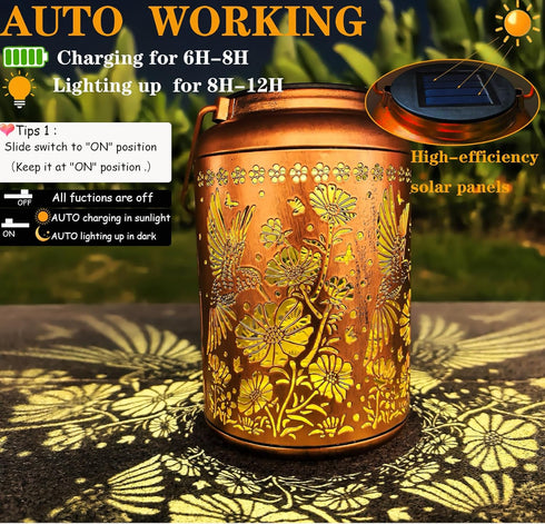 Waterproof,Hummingbird Merrytech Solar Lanterns Outdoor & Gesang Flower Lights,Metal Hanging Garden Decor Outside,Yard