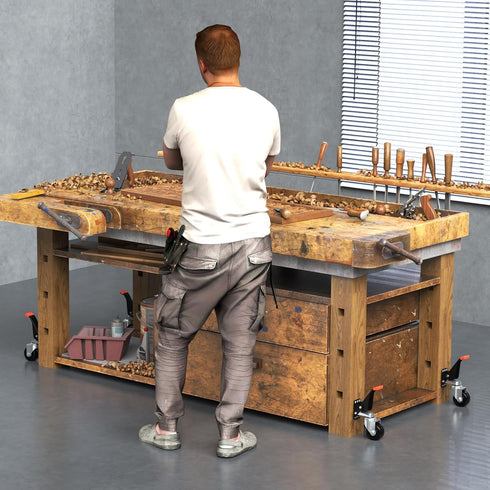 SPACEKEEPER Workbench Casters Kit, 920 Lbs Retractable Heavy Duty Wheels for Workbenches, 4 Pack