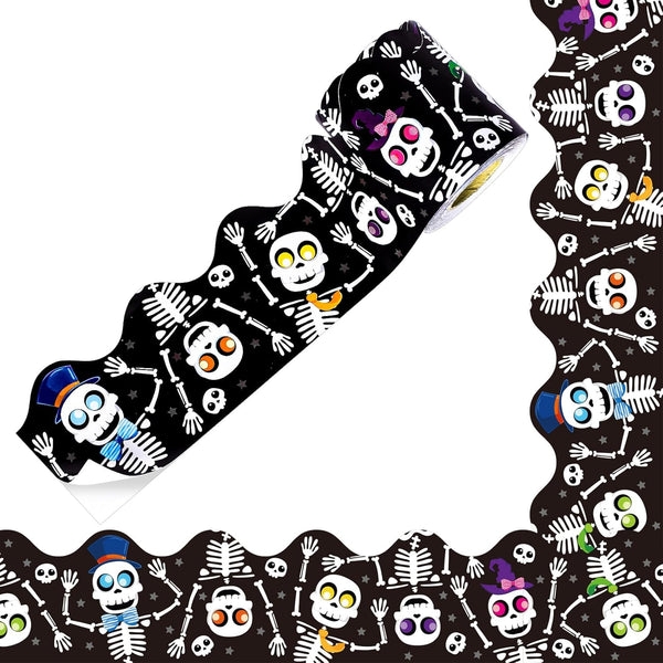 Whaline 66Ft Halloween Bulletin Board Borders, Cute Skull Border Trim for Classroom Chalkboard Decor