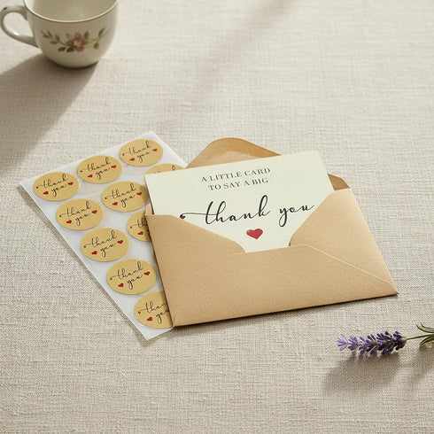 ZNYSMART Pack 25 350GSM Thank You Cards with Envelopes - Blank Thankyou Note with Stickers, Perfect Express Gratitude