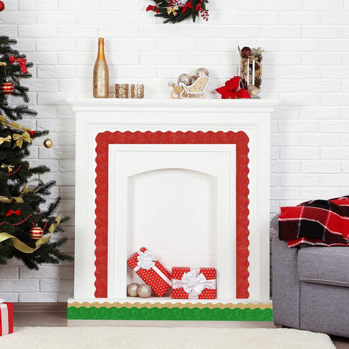 Whaline 98.4Ft Christmas Glitter Bulletin Board Borders - 3 Rolls Red Green Gold Die-Cut Trim for School Office