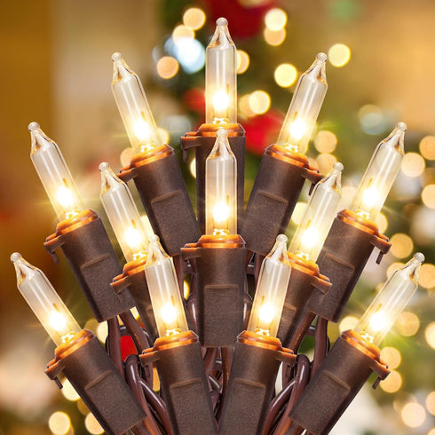 13FT 50 Clear Christmas Lights Outdoor, UL Approved Mini Lights with Brown Wire for Indoor Outdoor Tree Patio Garden
