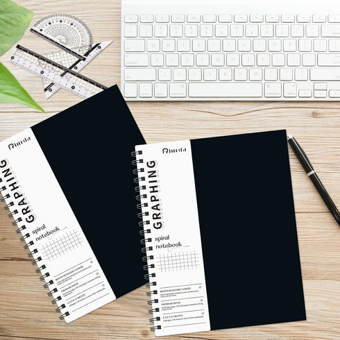 Graph Paper Notebook, 8.5" x 11" Spiral Notebook, 120 Pages, 100 GSM, Hardcover, 4 Pack, Engineering Notebook, Black