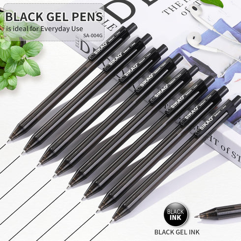 Black Gel Pens Bulk, Black Pens Fine Point Smooth Writing Pens No Smudge, 0.7mm Gel Ink Pens, Retractable Pens, Rollerball Pens, Server Pens, Office Pens, Lapiceros (60 Pack Gel ink) by Sikao