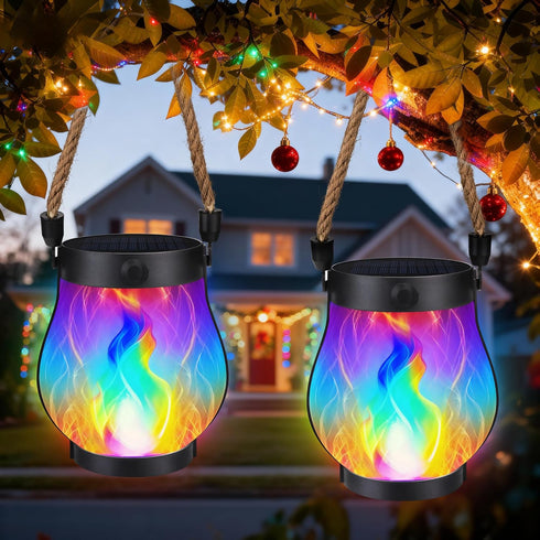 iBaycon 2 Pack Solar Lanterns Lights, Christmas Flickering Flame Garden Lights with