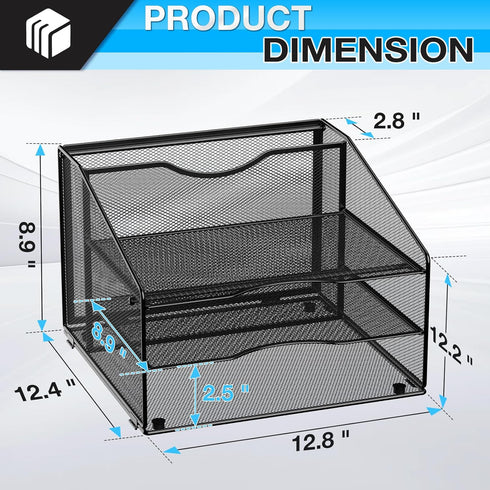 Mesh Letter Tray Desk Organizer with Vertical Section and 3 Paper Trays, Blank File Organizer