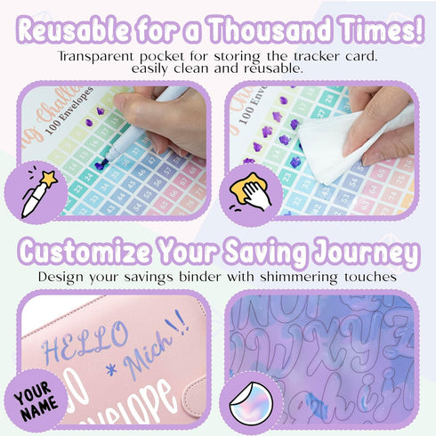 Axolotl 100 Envelopes Money Saving Challenge Binder, A5 Budget Challenges with Cash Envelopes for 100 Days (Matt Purple)