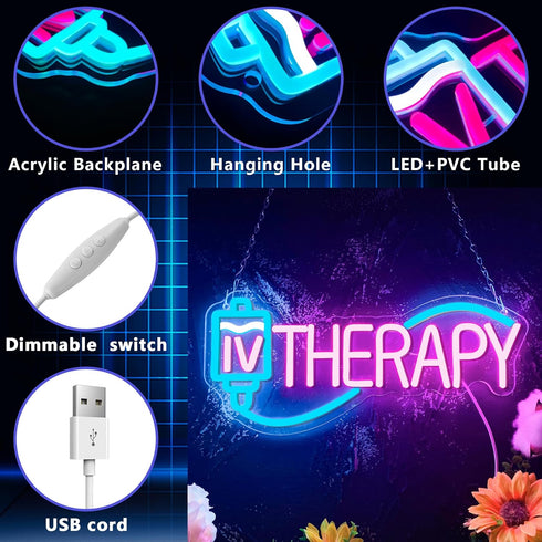 Gippro Decor,Dimmable Gifts(15.7 7in) IV Therapy Neon Signs for Wall Nurse Medical Spa Salon Neon Sign,USB Neon Light