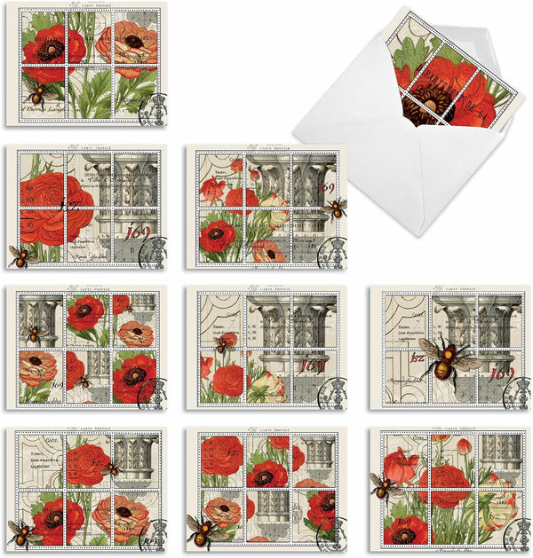 The Best Card Company - 10 Retro Blank Cards with Envelopes, 4 x 5.12 Inch, Vintage Note Cards