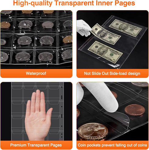 Coin Collection Book with 520 Pockets, Coin Holders, Coin Albums for Collectors, Paper Money Binder Organizer with Lock