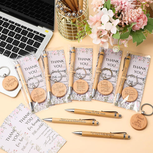 Dispowreath 30 Sets Thank You Gifts Inspirational Bamboo Pens Employee Appreciation Gifts with Motivational Wooden