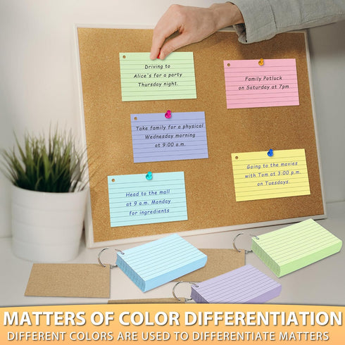 ANSTEEP 500PCS 3x5 Inches Colored Index Cards, Flash Cards with Ring, Lined on Both Side Notecards Ruled Study Card