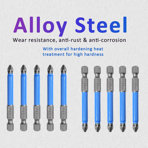 10 Pcs Magnetic Phillips Screwdriver Bit Set, 2.56 Inch Long PH2 Non-Slip Electric Screwdriver Bits with 1/4" Hex