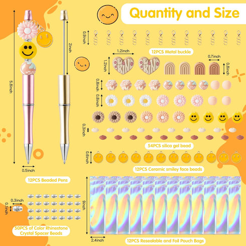 Wood Homing Daisy Beadable Pens - 12 Set Plastic DIY Black Ink Ballpoint Pen Making Kit for Kids, School Supplies