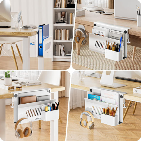 Litwaro Desk Side Storage Organizer, Under Desk Laptop Holder Clamp on Desk Shelf, No Drill Laptop Desk Mount with