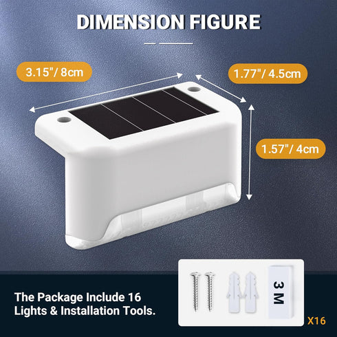 16 Pack, SOLPEX Solar Fence Lights Outdoor Solar Step Lights Waterproof Led Solares Light for Outdoor Stairs, Deck