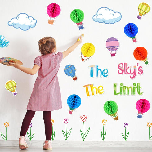 TaoBary 84 Pcs 3D Hot Air Balloon Honeycomb Bulletin Board Set, Cutouts for School Decoration (Cool Balloon)
