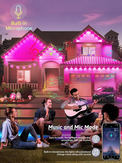 VERDILUME 50FT IP67 Permanent Outdoor Lights, RGB Waterproof Eaves Lighting, Smart LED Outside House Lights