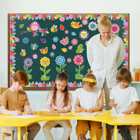 Spring Flower Butterfly Bulletin Board Decorations, Affirmation Cutouts and Borders Set for Classroom Decor