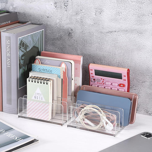 Hipiwe 2-Pack Acrylic File Organizer for Sorting Mail - 5 Slots Letter Sorter Clear Desktop Bill Divider Holder for Paper Envelope Document Book Cash Money Eyeshadow Makeup Palette by Hipiwe
