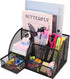 Mesh Desk Organizer with 6 Compartments and 1 Drawer, Multi-Functional Caddy for Office, Home, School Decor (Black)