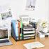 Marbrasse Desk Organizer with File Holder, 5-Tier Paper Tray Organizer with Drawer and 2 Pen Holders for Office Supplies