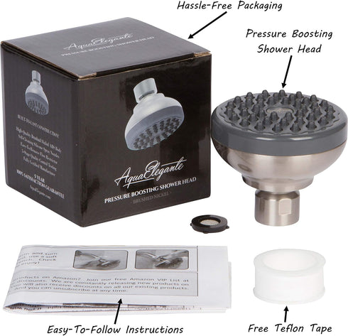 Pressure Boosting Shower Head - High Pressure Water Saver Showerhead, 2.5 GPM - Brushed Nickel