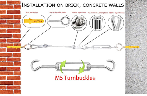 1/8" 304 Cable,M5 Wire Rope,Turnbuckles for Cables Wire, Stainless Steel Turnbuckle Kit,Wire Cable Turnbuckle Tensioner
