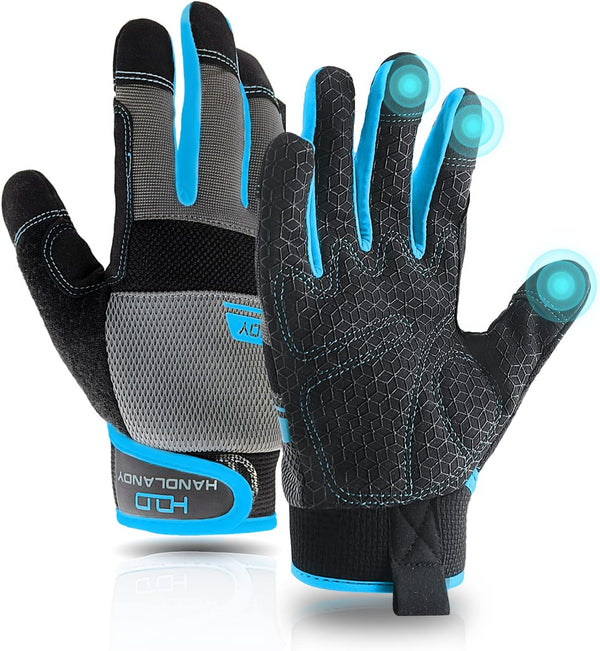 Grip Utility Mechanic Work Gloves for Men & Women - Non-Slip Silicone Touch Screen, Durable, Breathable (Large,