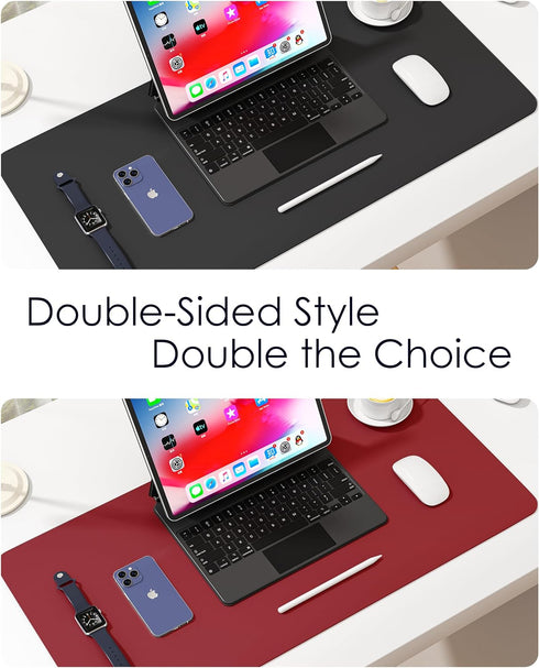 WAYBER Leather Desk Pad Protector, Waterproof Mouse Pad, PU Desk Mat for Office/Home/Work/Cubicle (Black/Red)